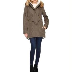 Urban Outfitters S13 NYC Military Moss Trapper Fur Hood Jacket Green Size Medium